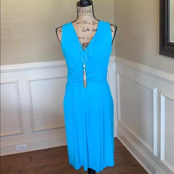 NWOT Talbots Ruched Blue High Low Midi Dress - Picture 1 of 8